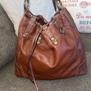 Lucky Brand Vintage Leather Drawstring Bucket Bag, large Shoulder Bag,